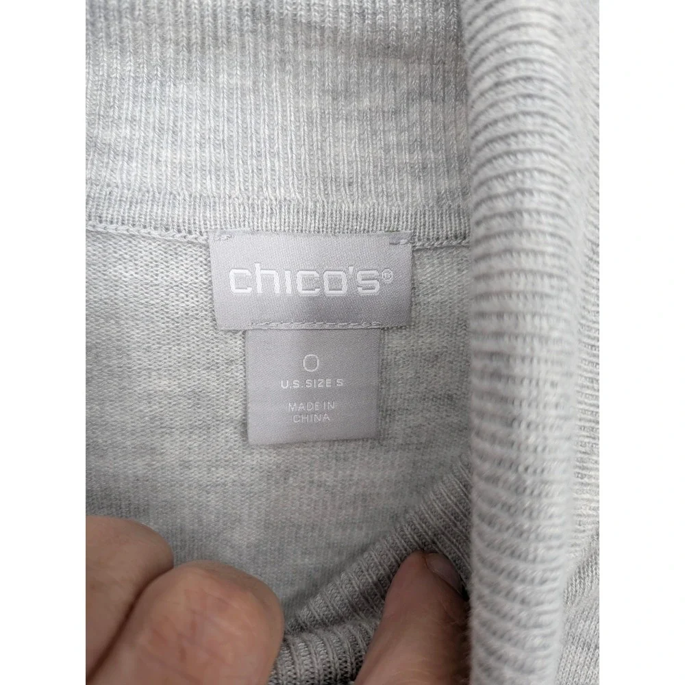 Chicos Tunic Sweater Women Small Gray Cashmere Blend Asymmetric Hem Turtleneck
